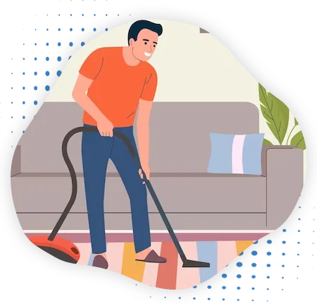 A male cleaner doing carpet steam cleaning in a house