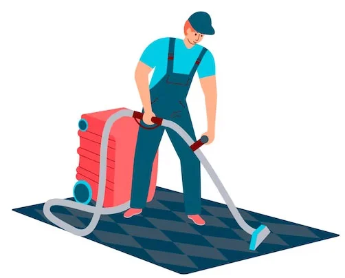 A male cleaner doing steam cleaning for a carpet by vacuum machine.