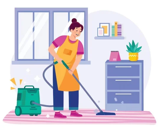A lady cleaner clean tile with the help of vacuum cleaner