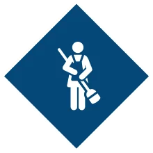 A cleaner icon holding broom on their hand.
